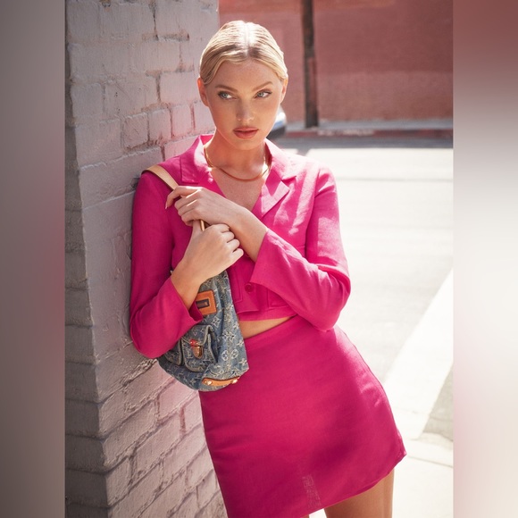 Reformation Elton Pink Corvette Linen Blazer & Mini Skirt Set NWOT Size 2 - Picture 8 of 8